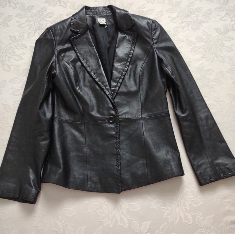 Cache Black Leather Jacket One Button Blazer - image 1